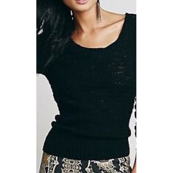 Free People Bow Back Pullover Knit Sweater Open Cut-Out Cropped Back Backless S - Picture 2 of 10